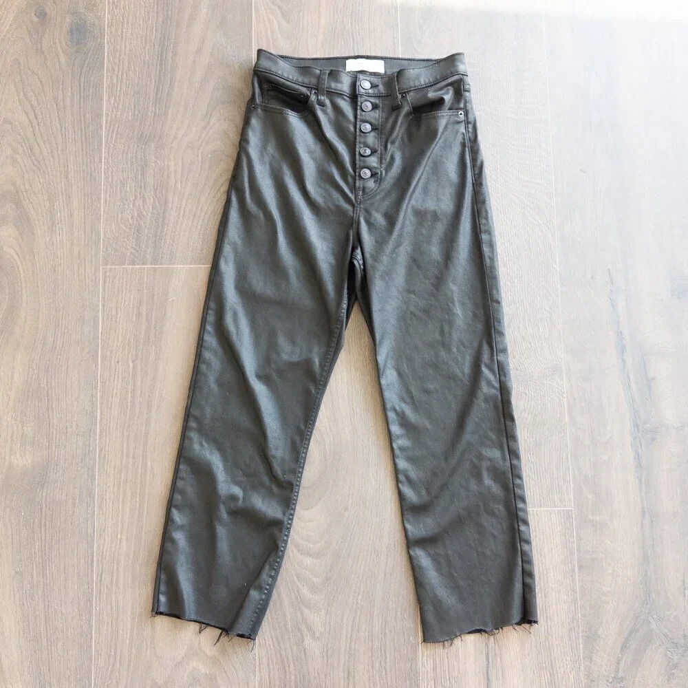 Abercrombie & Fitch Black Coated The Ankle Straight Ultra High Rise Jeans 29/8R - Picture 6 of 10